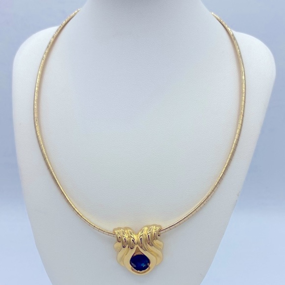 Vintage Nolan Miller Gold Tone Necklace With Gold Tone Blue Sapphire Slide - Picture 9 of 13